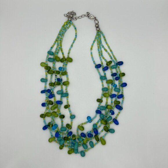 Multi stranded Green and blue Glass Necklace - Picture 2 of 3